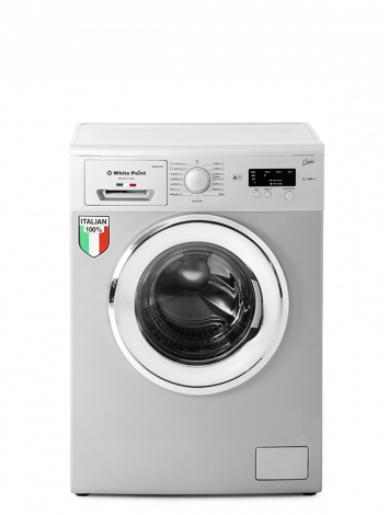 غسالة ملابس وايت بوينت فول اوتوماتيك 8 كيلو جوليا ايطالي بالكامل باللون الفضي و باب كروم WPW8101GDSC 